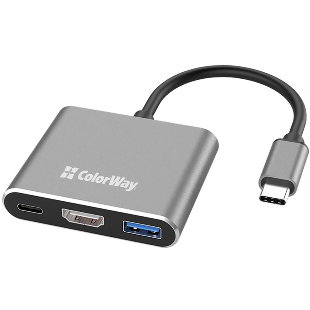 Док-станция COLORWAY USB-C 3-в-1 Type C PD 100W/USB3.0/HDMI 4K (CW-HUB08) Тип док-станция