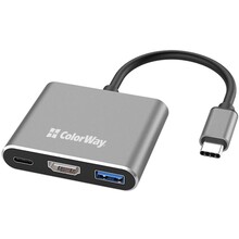 Док-станция COLORWAY USB-C 3-в-1 Type C PD 100W/USB3.0/HDMI 4K (CW-HUB08)
