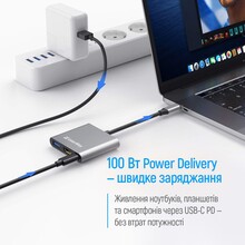 Док-станция COLORWAY USB-C 3-в-1 Type C PD 100W/USB3.0/HDMI 4K (CW-HUB08)