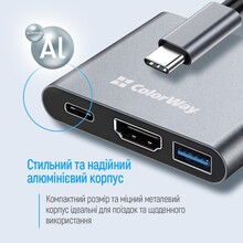 Док-станция COLORWAY USB-C 3-в-1 Type C PD 100W/USB3.0/HDMI 4K (CW-HUB08)