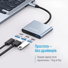 Док-станция COLORWAY USB-C 3-в-1 Type C PD 100W/USB3.0/HDMI 4K (CW-HUB08)
