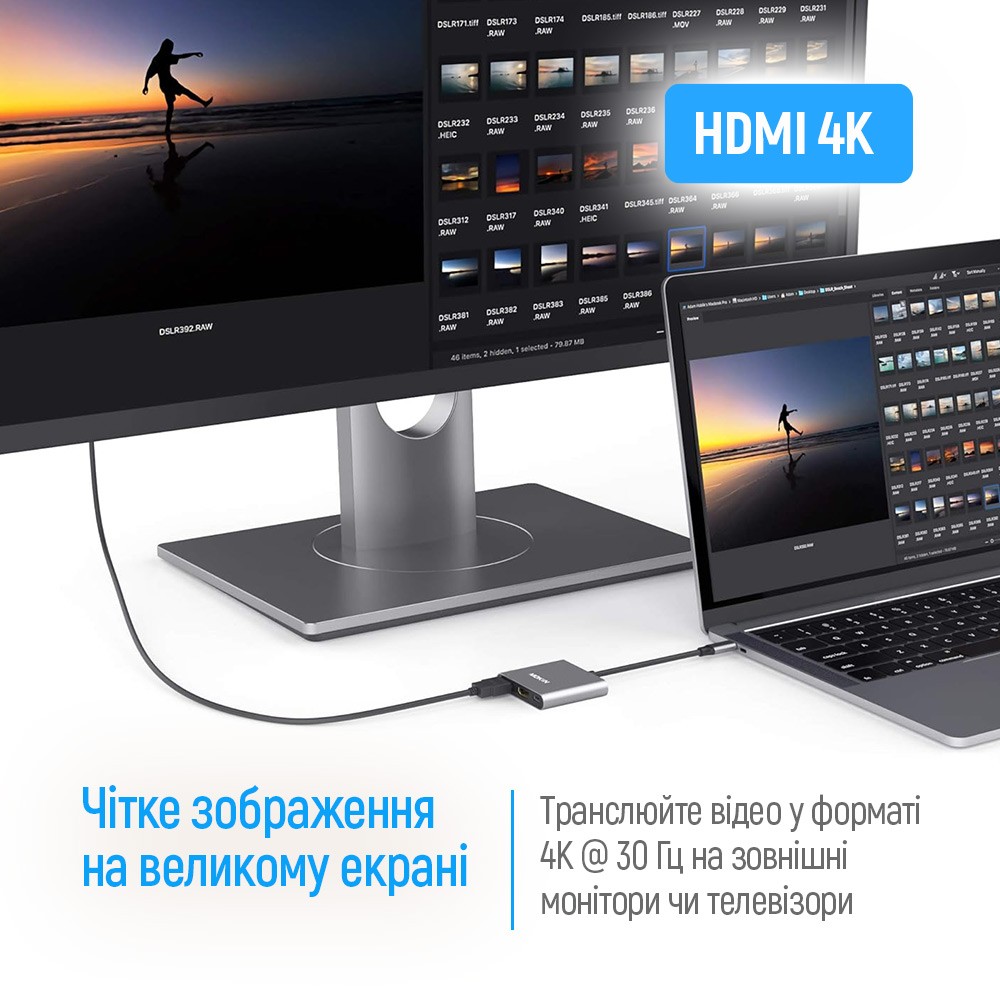В Украине Док-станция COLORWAY USB-C 3-в-1 Type C PD 100W/USB3.0/HDMI 4K (CW-HUB08)