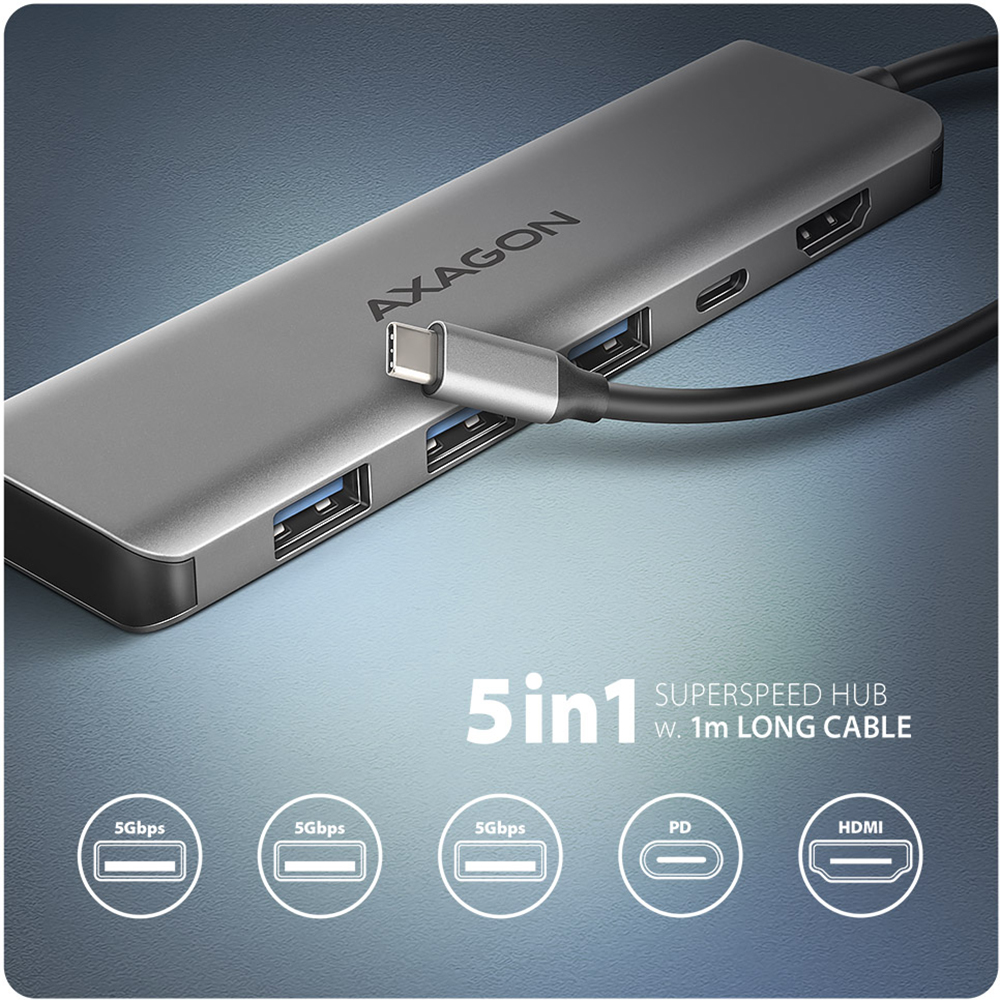 Док-станція AXAGON 5in1 Grey (HMC-5H) Тип док-станція