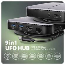 Док-станція AXAGON HMC-UFO USB-C 10Gbps UFO 9 In 1 Hub Grey
