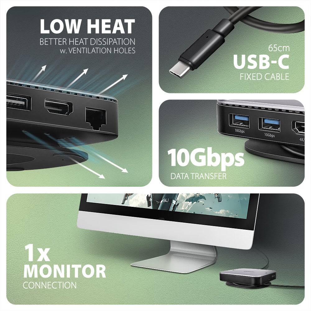 Док-станція AXAGON HMC-UFO USB-C 10Gbps UFO 9 In 1 Hub Grey Тип живлення пасивний