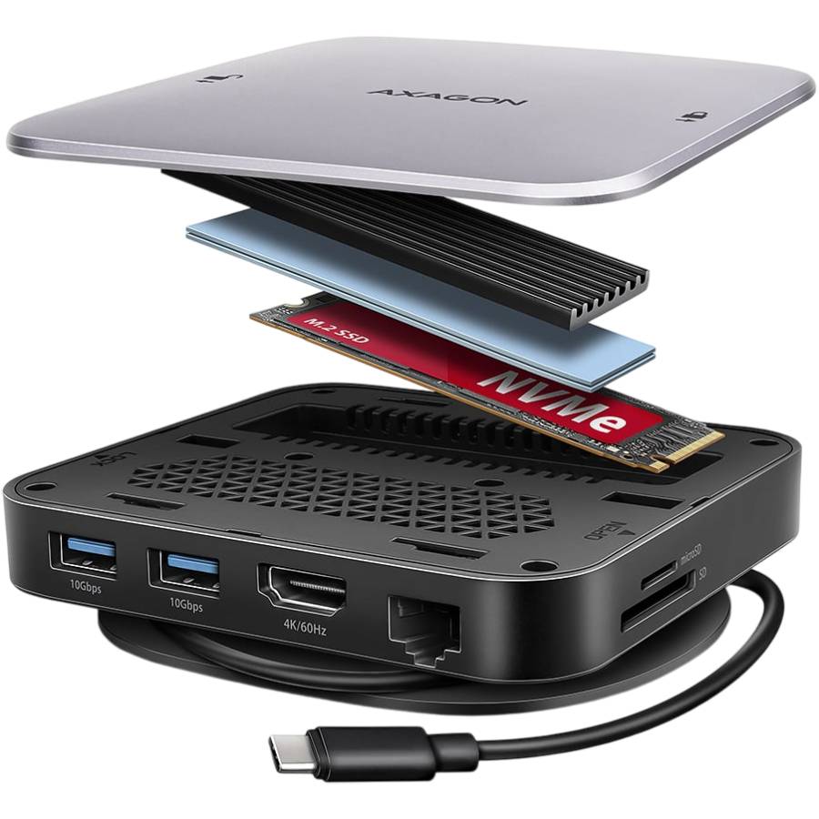 Док-станція AXAGON HMC-UFO USB-C 10Gbps UFO 9 In 1 Hub Grey