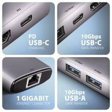Док-станція AXAGON USB-C 10Gbps 6 In 1 Hub Grey (HMC-6G2L)