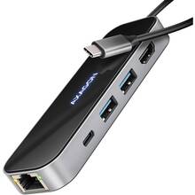 Док-станція AXAGON USB-C GLASS 6 In1 Hub Black/Grey (HMC-6GLN