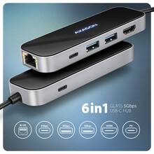 Док-станція AXAGON USB-C GLASS 6 In1 Hub Black/Grey (HMC-6GLN
