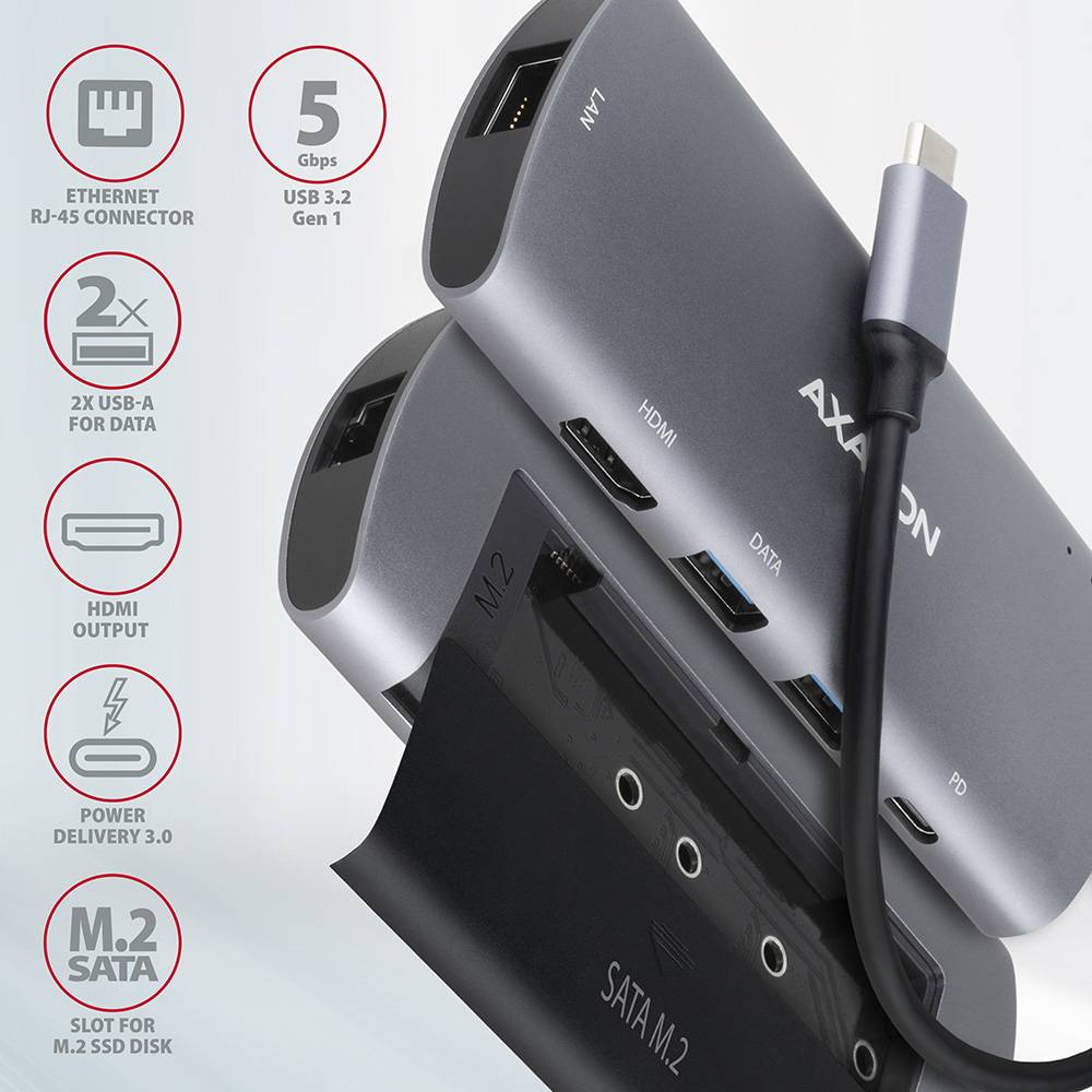 Покупка Док-станція AXAGON SuperSpeed USB-C COMBO 6 In1 Hub Grey (HMC-6M2)