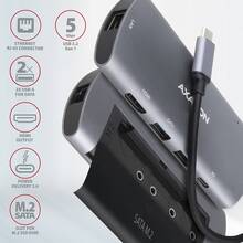 Док-станція AXAGON SuperSpeed USB-C COMBO 6 In1 Hub Grey (HMC-6M2)