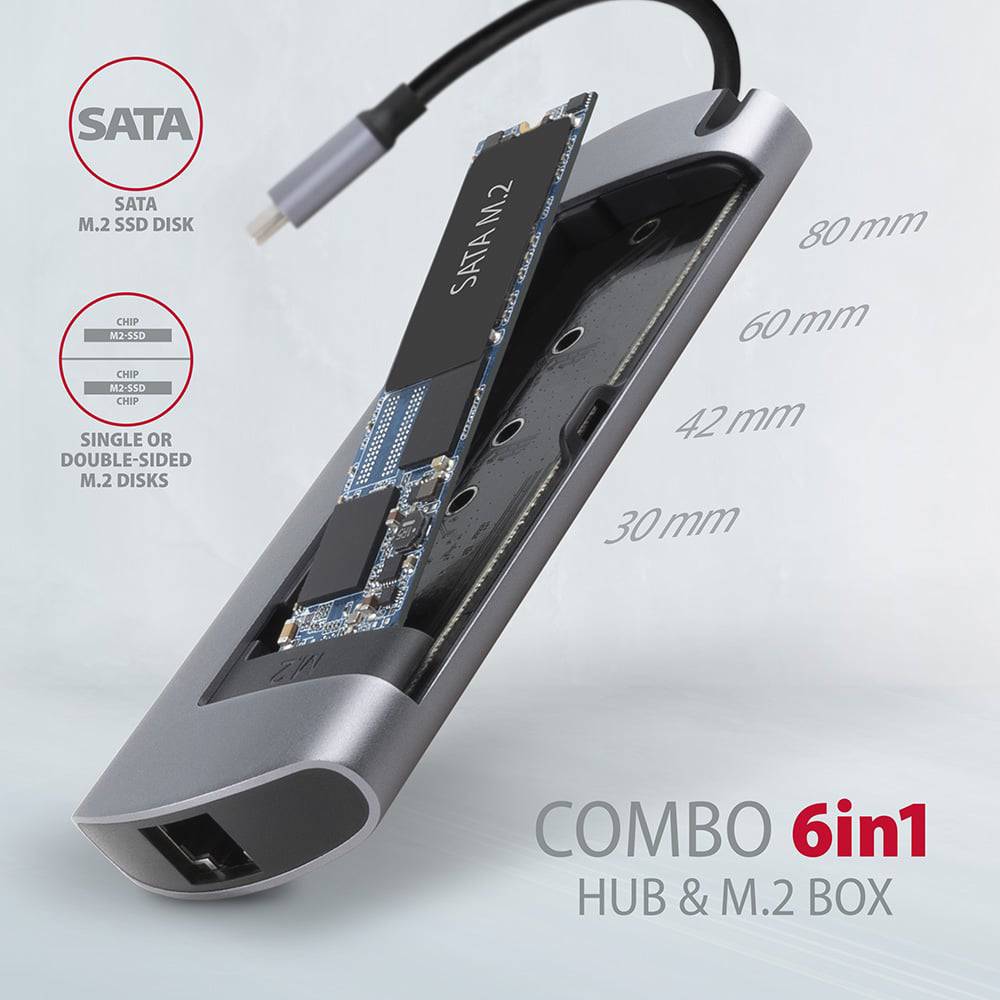 Замовити Док-станція AXAGON SuperSpeed USB-C COMBO 6 In1 Hub Grey (HMC-6M2)