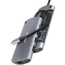 Док-станція AXAGON SuperSpeed USB-C COMBO 6 In1 Hub Grey (HMC-6M2)