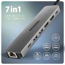 Док-станція AXAGON USB-C DUAL 4K DISPLAY 7 In 1 Hub Grey (HMC-7HX2)