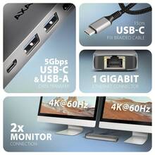 Док-станція AXAGON USB-C DUAL 4K DISPLAY 7 In 1 Hub Grey (HMC-7HX2)