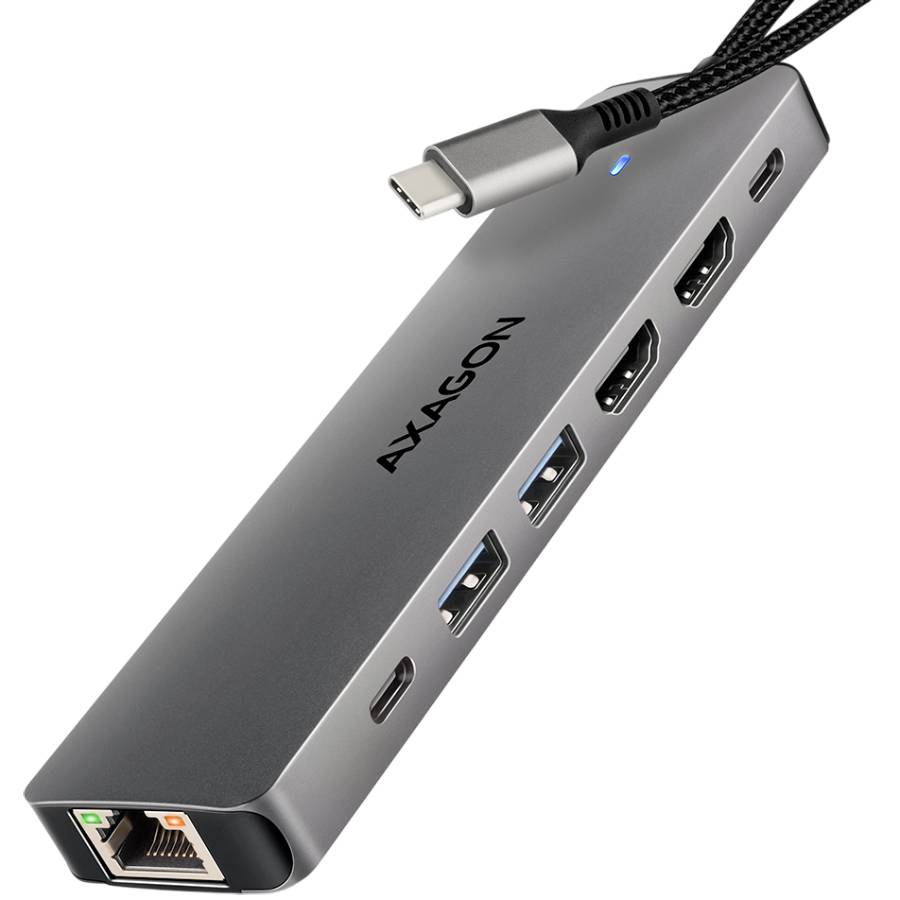 Док-станція AXAGON USB-C DUAL 4K DISPLAY 7 In 1 Hub Grey (HMC-7HX2)