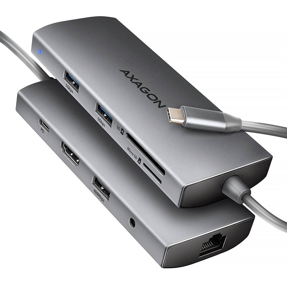Док-станція AXAGON USB-C 9 In1 Hub Grey (HMC-8HLSA)