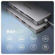 Док-станція AXAGON USB-C 9 In1 Hub Grey (HMC-8HLSA)