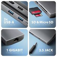 Док-станція AXAGON USB-C 9 In1 Hub Grey (HMC-8HLSA)