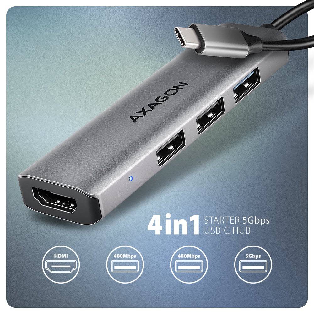Док-станція AXAGON USB-C STARTER 4 In1 Hub Grey (HMC-H3A) Інтерфейс підключення USB Type-C
