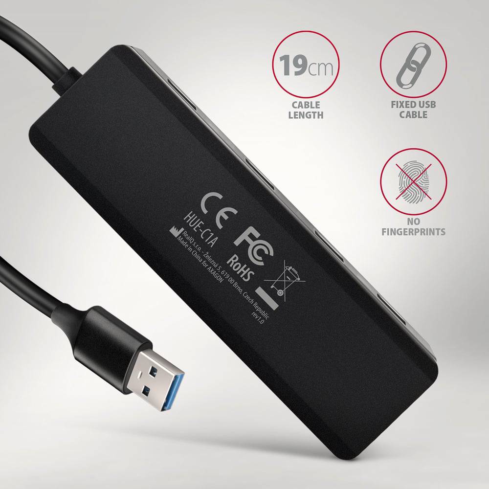 USB-хаб AXAGON USB-A Hub 20cm Type-A cable Black (HUE-C1A) Кількість роз'ємів USB Type-C 1