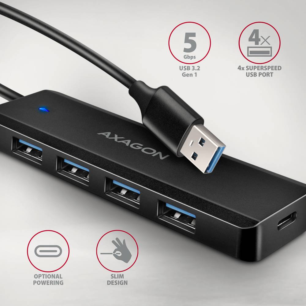 USB-хаб AXAGON USB-A Hub 20cm Type-A cable Black (HUE-C1A) Тип USB-хаб