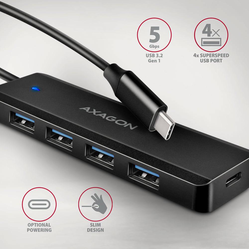 USB-хаб AXAGON USB-A Hub Type-A Black (HUE-C1C) Кількість роз'ємів USB Type-C 1