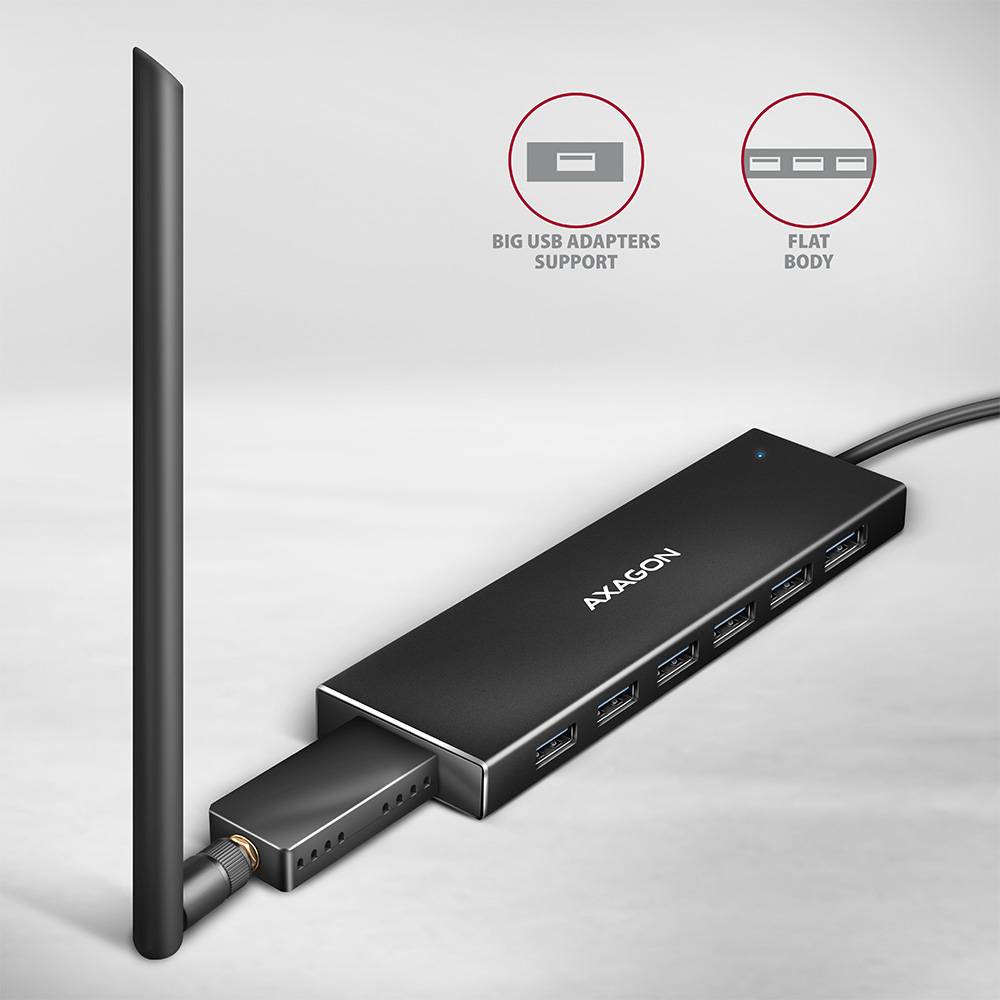 USB-хаб AXAGON SuperSpeed USB-C FLAT CHARGING Hub USB-C Black (HUE-F7C) Кількість роз'ємів USB Type-A 7