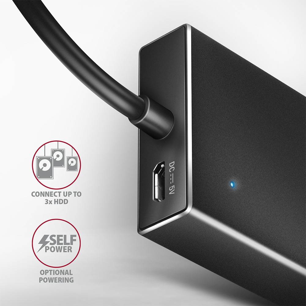 Зовнішній вигляд USB-хаб AXAGON SuperSpeed USB-C FLAT CHARGING Hub USB-C Black (HUE-F7C)