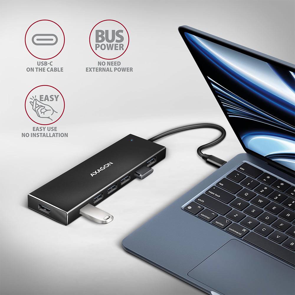 USB-хаб AXAGON SuperSpeed USB-C FLAT CHARGING Hub USB-C Black (HUE-F7C) Тип живлення пасивний