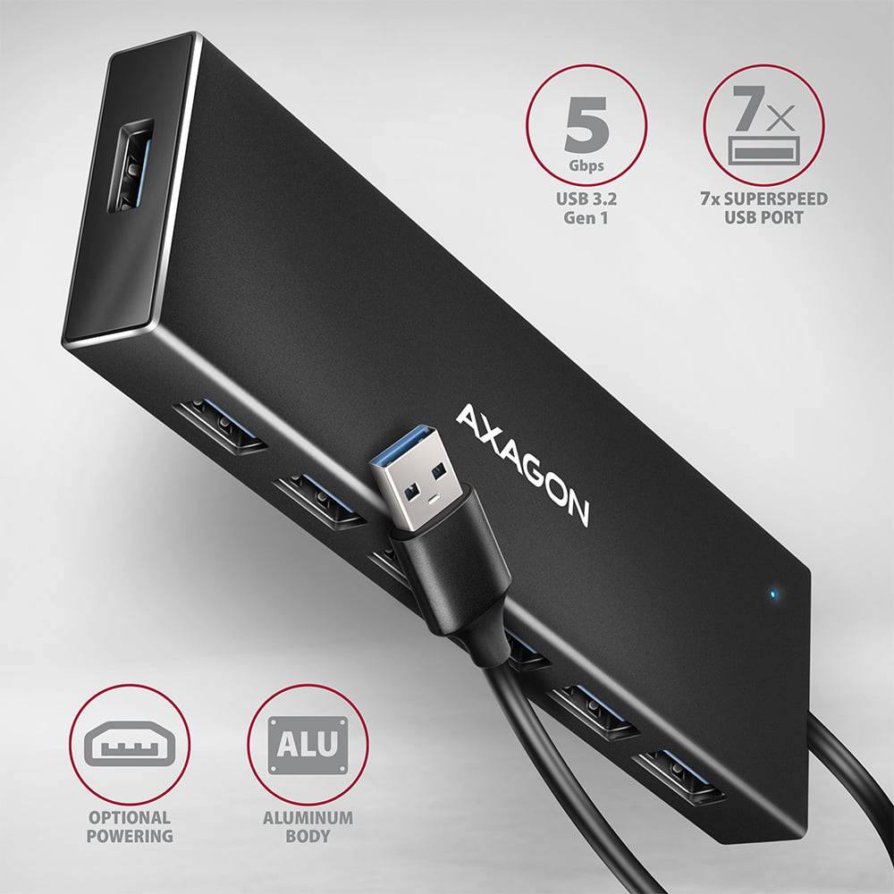 USB-хаб AXAGON SuperSpeed USB-A FLAT USB-A Black (HUE-F7A) Тип питания пассивный