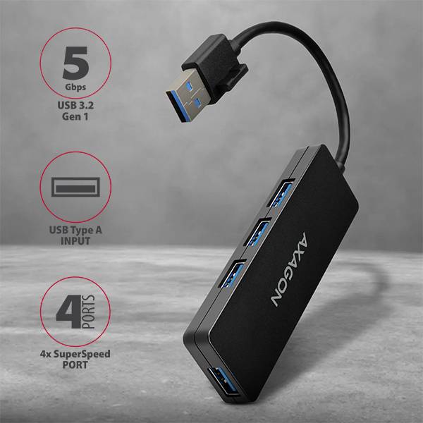 USB-хаб AXAGON SuperSpeed USB SLIM Type-A Black (HUE-G1A) Тип живлення пасивний