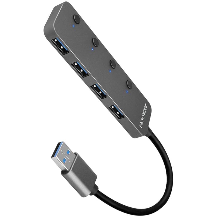 USB-хаб AXAGON SuperSpeed USB-A SWITCH CHARGING USB-A Silver (HUE-MSA)