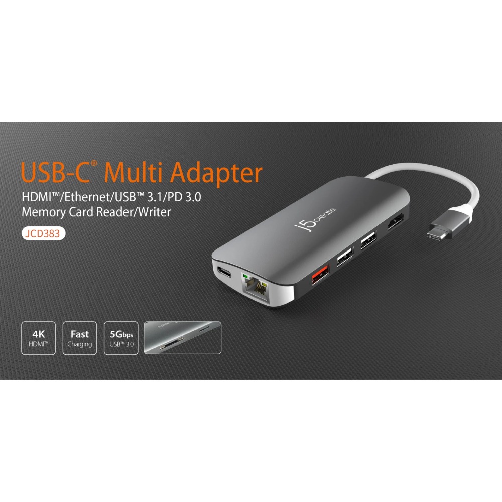 Док-станція J5CREATE JCD383-N 9 до 1 Silver Додаткові роз'єми SD card