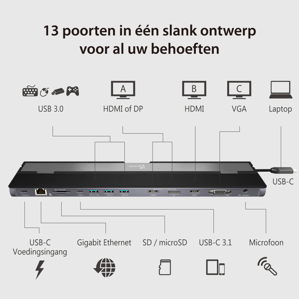 Замовити Док-станція J5CREATE JCD543P-EN 10 до 1 Silver/Black