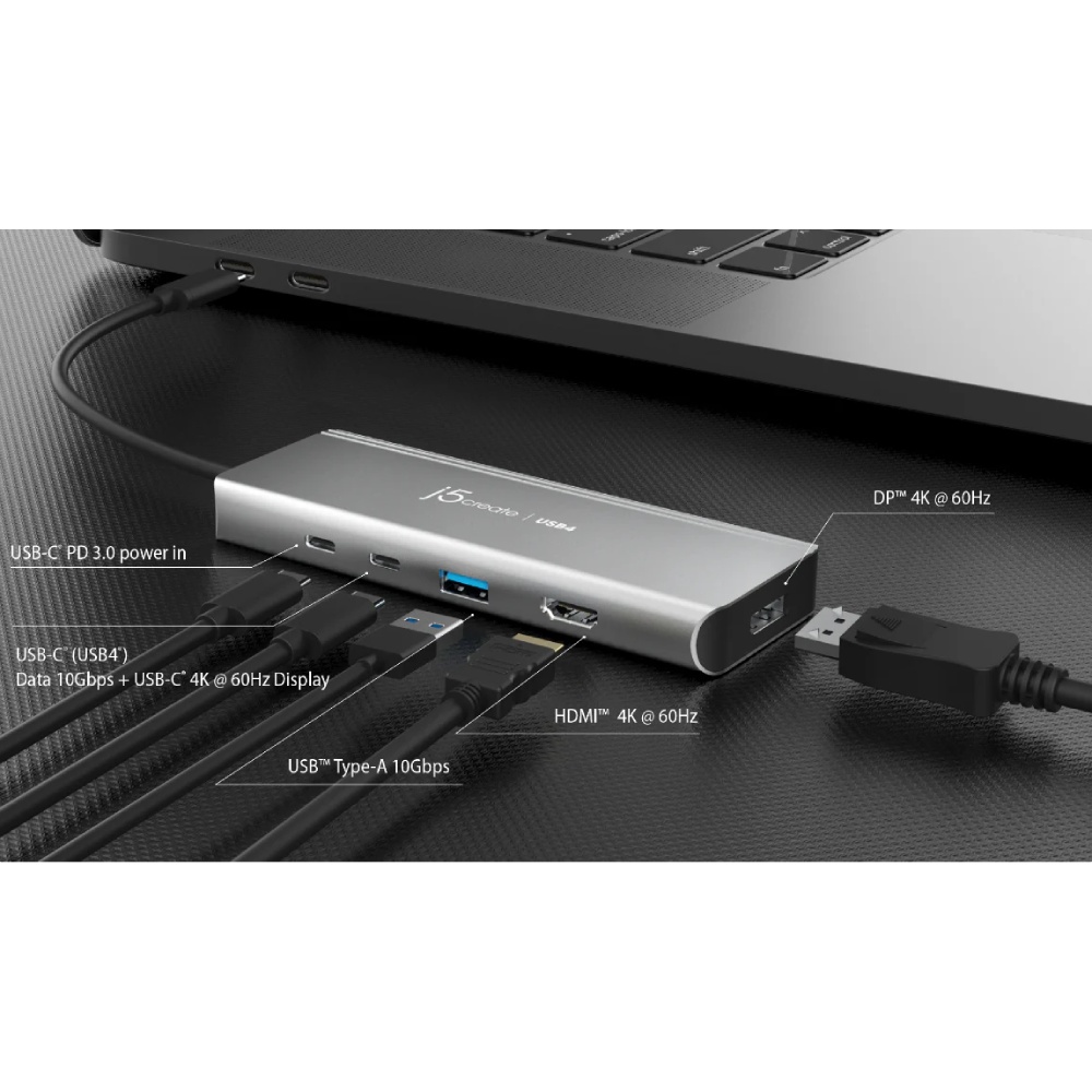 Док-станція J5CREATE JCD401-N 7 в 1 Space Grey Додаткові роз'єми DisplayPort