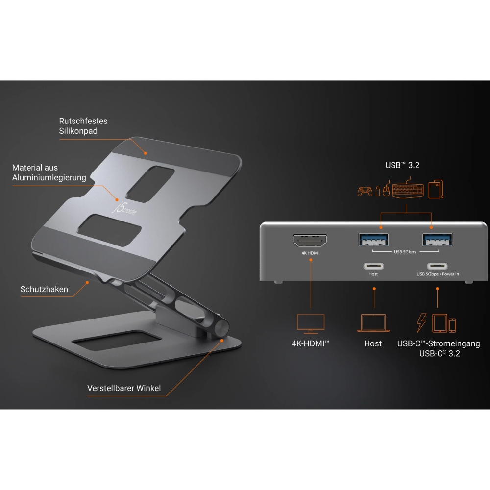 Фото Док-станція J5CREATE JTS327-N 6 в 1 + підставка Space Gray