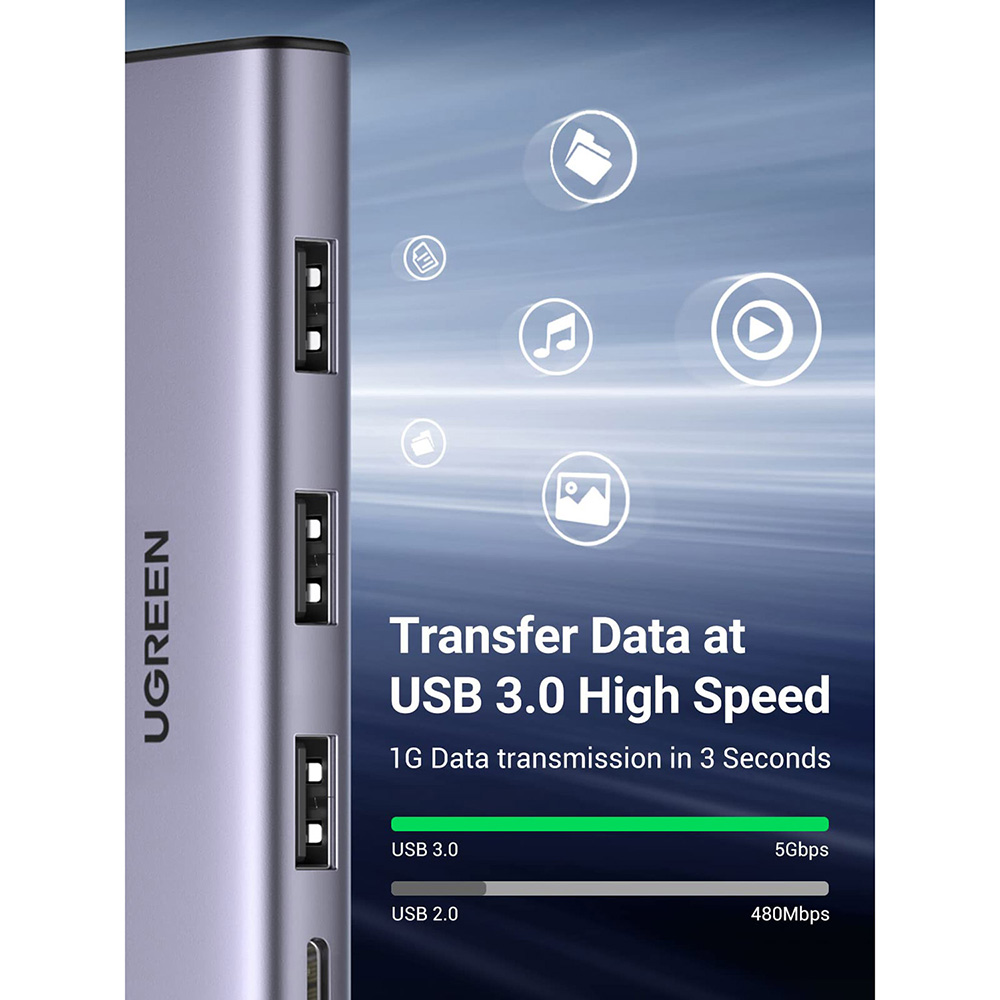 USB-хаб UGREEN CM473 Deep Gray (20805) Кількість роз'ємів USB Type-C 1