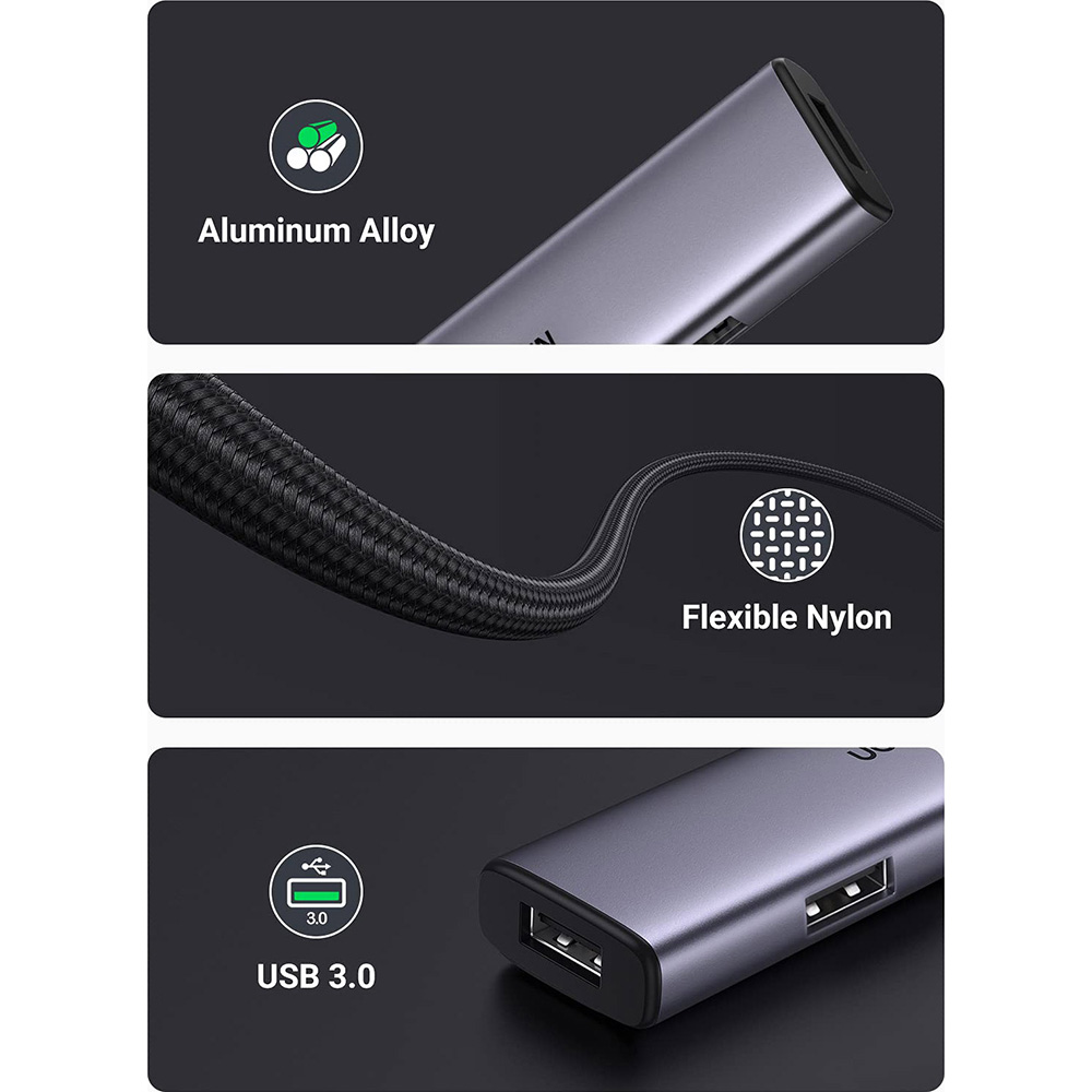 Зовнішній вигляд USB-хаб UGREEN CM473 Deep Gray (20805)