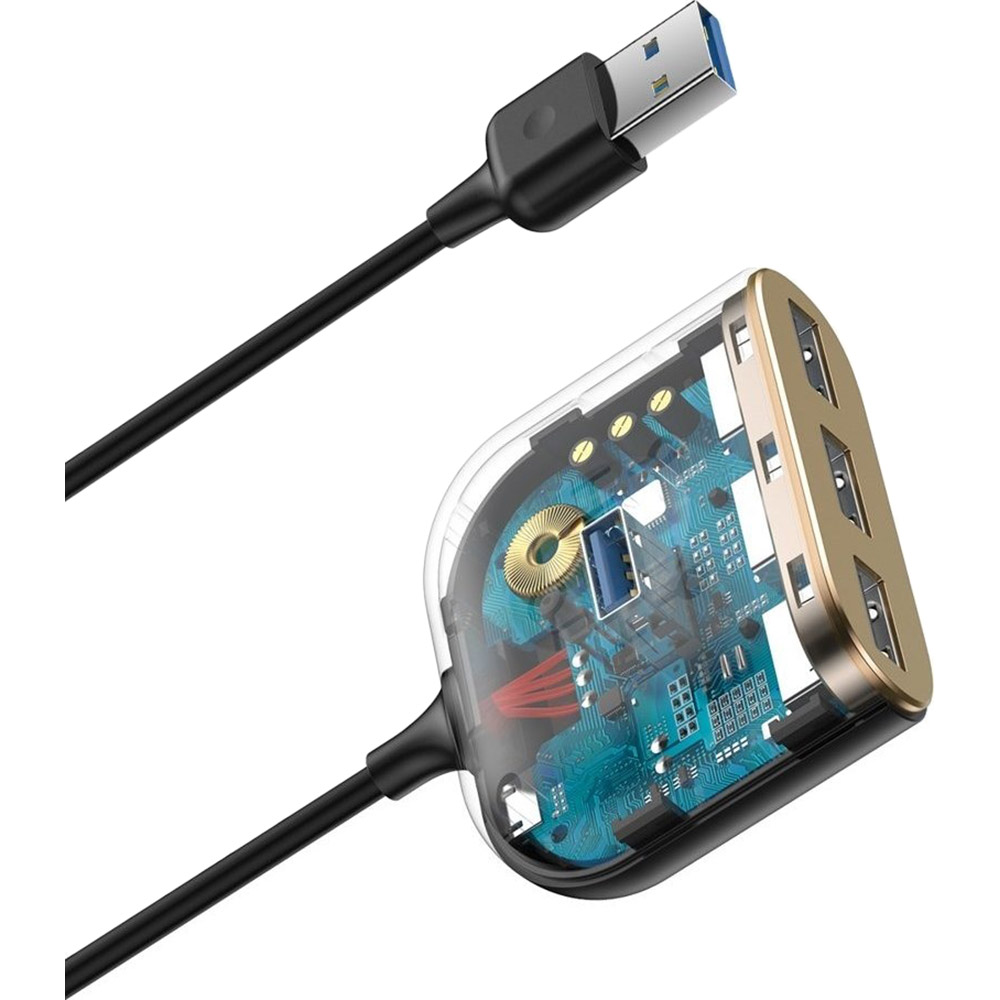 Зовнішній вигляд USB-хаб BASEUS Square round 4 in 1 USB HUB Adapter 1m Black (CAHUB-AY01)