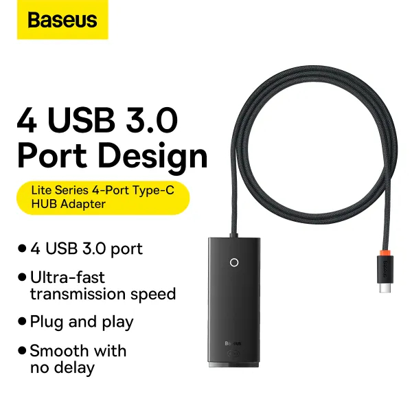Внешний вид USB-хаб BASEUS Lite Series 1 м Black (WKQX030401)