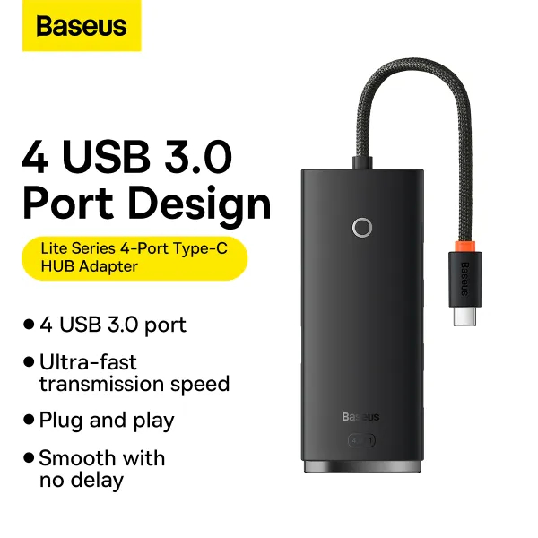 USB-хаб BASEUS Lite Series 25 см Black (WKQX030301) Количество разъемов USB Type-C 1