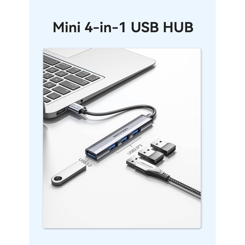 USB-хаб VENTION 1xUSB 3.0/3xUSB 2.0 15см Grey (CKOHB) Кількість роз'ємів USB Type-A 4