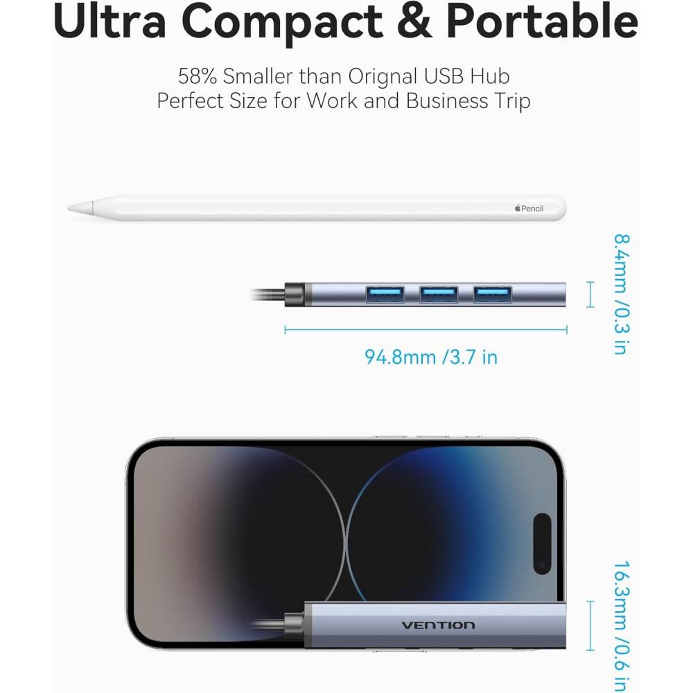 Фото USB-хаб VENTION 1xUSB 3.0/3xUSB 2.0 15см Grey (CKOHB)