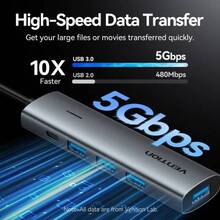 USB-хаб VENTION 4xUSB 3.0/1xUSB-C 5Gbps Black (TGZHB)