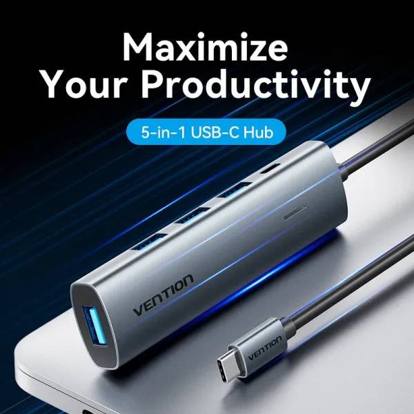 USB-хаб VENTION 4xUSB 3.0/1xUSB-C 5Gbps Black (TGZHB) Інтерфейс підключення USB Type-C