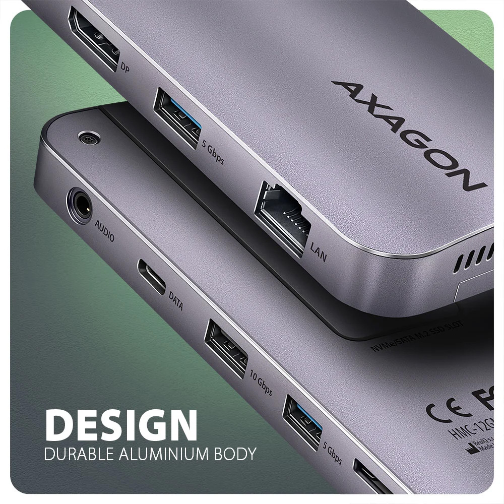 Зовнішній вигляд Док-станція AXAGON HMC-12GM2 USB-C GEN2COMBO 12 в 1 Grey