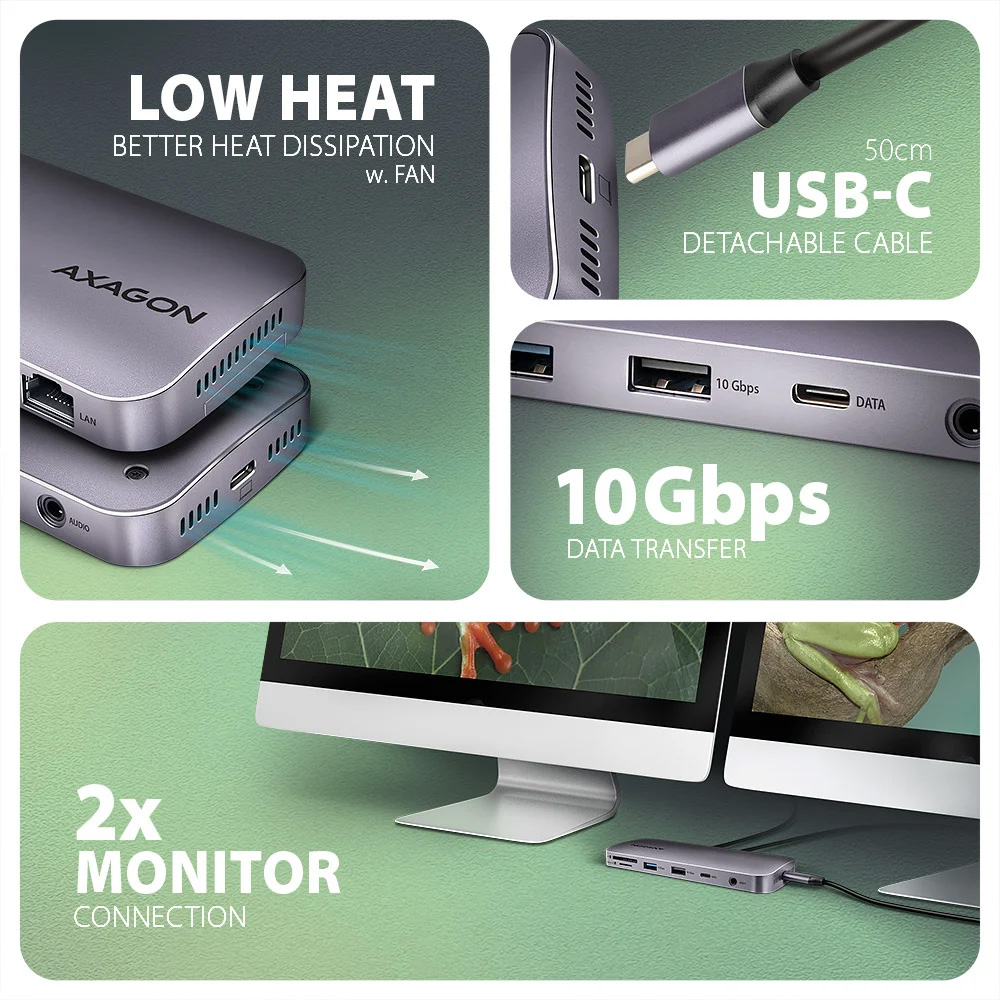 Док-станція AXAGON HMC-12GM2 USB-C GEN2COMBO 12 в 1 Grey Інтерфейс підключення USB Type-A