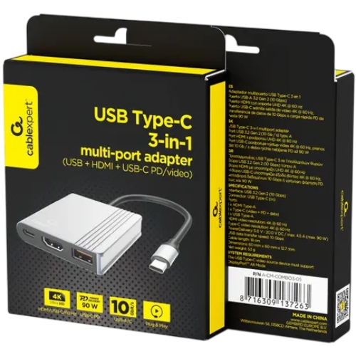 Док-станция CABLEXPERT USB-C 3-в-1 Space Grey (A-CM-COMBO3-05) Дополнительные разъемы HDMI