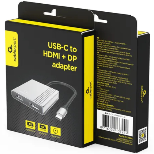 Внешний вид Док-станция CABLEXPERT USB-C to HDMI+DP adapter Black (A-CM-HDMIFDPF-01)